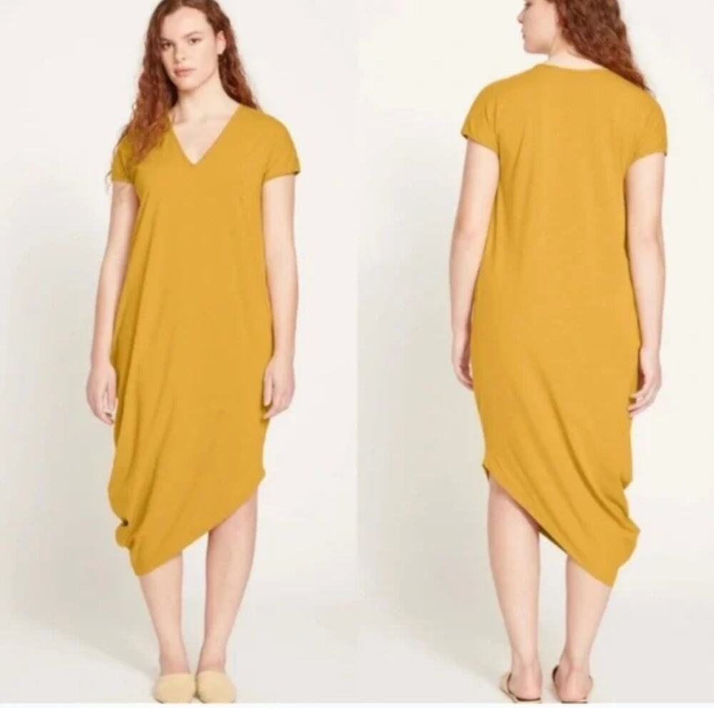 Universal Standard Geneva V Neck Dress 4XS 00 0 2XS Honey Yellow NWT Midi